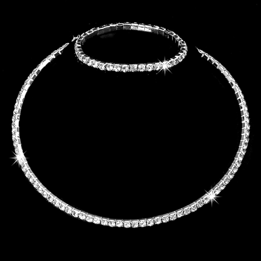 🆕 Bridal Rhinestone Choker Necklace and Bracelet Set